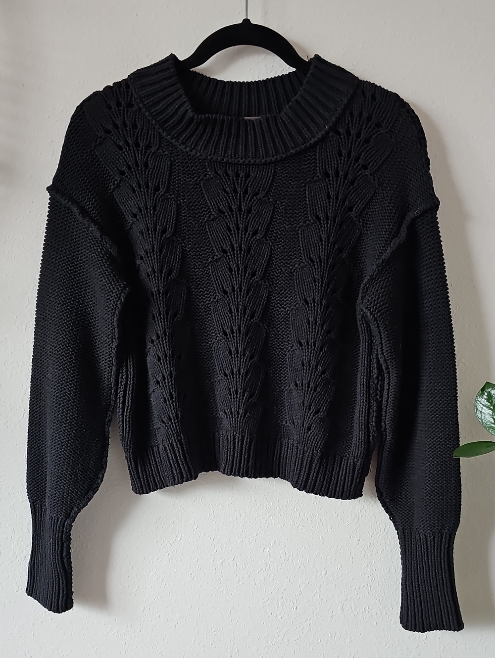 Free People Black Textured Cable Knit Sweater